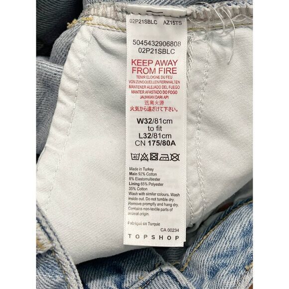 Topshop Premium Mom Jeans High Rise‎ High Waisted Light Wash Denim Blue 32 x 32 - Picture 10 of 15